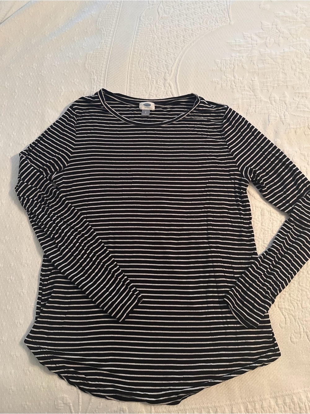Old Navy Black and White Striped Long-Sleeve Tee.